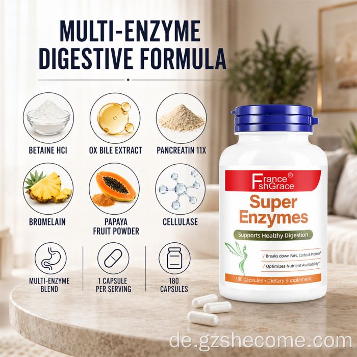 Shecome Enzymes Supplement 180 Kapseln unterstützen die Verdauung